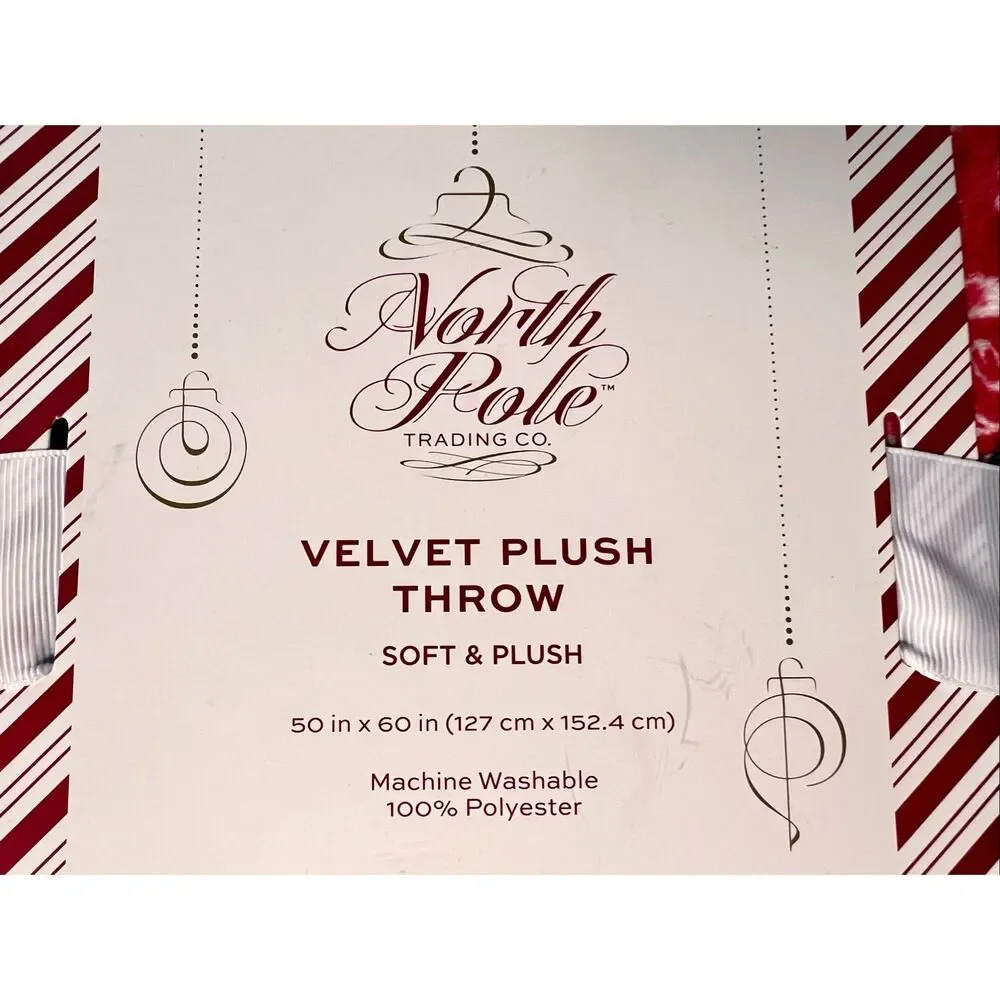 North Pole Trading Oversized Velvet Plush Throw Blanket Christmas Themed NWT